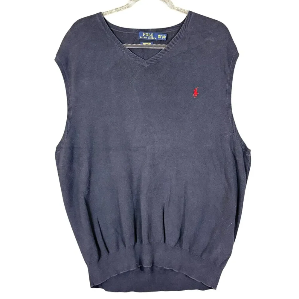 Polo Ralph Lauren Navy Vest Mens 2XL 100% Pima Cotton Navy Red Pony Golf Preppy